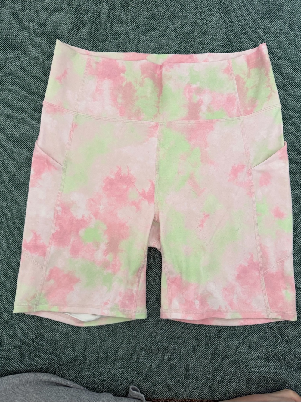 Fabletics Pink & Light Green Tie-Dye High-Waist Bike Shorts